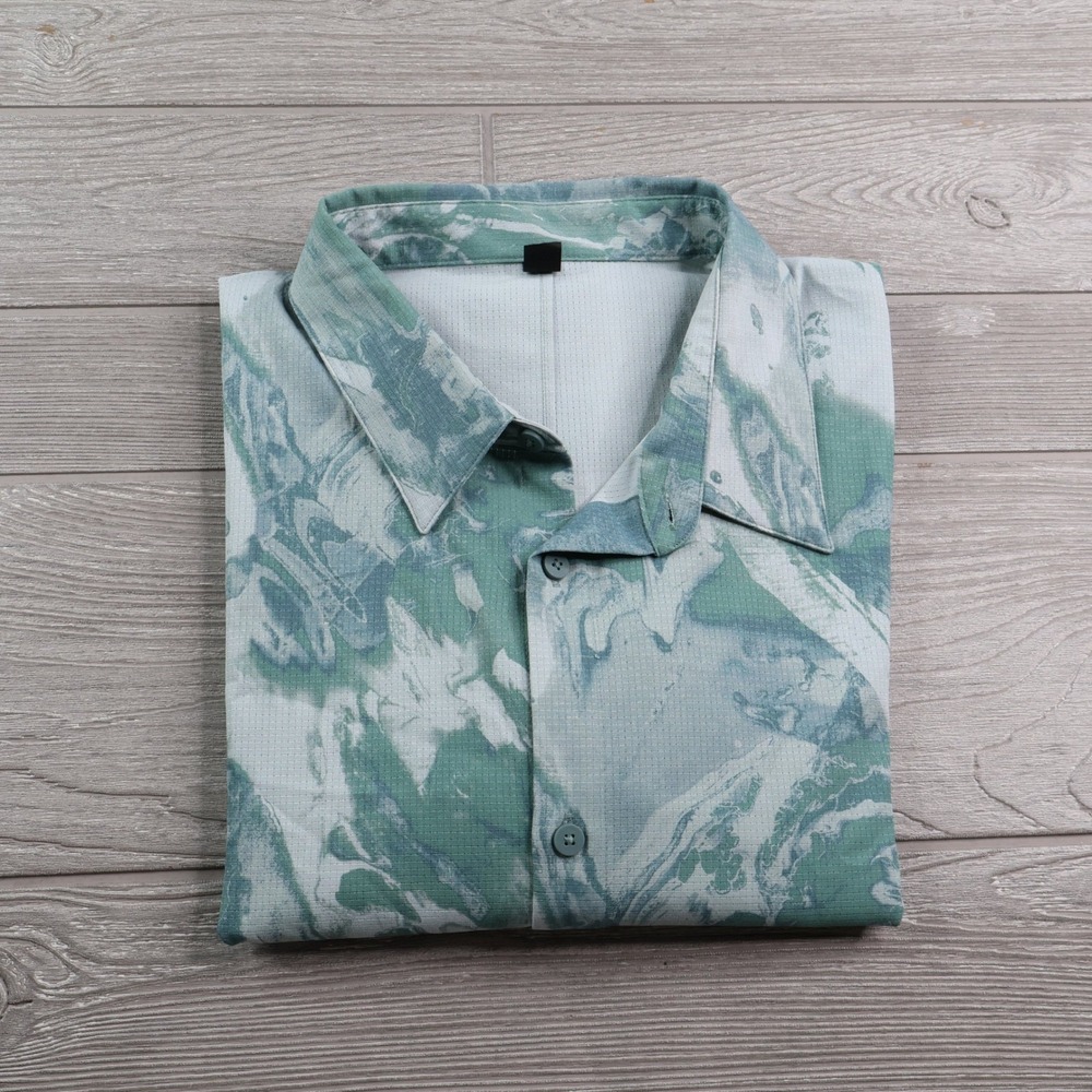Lululemon Airing Easy Button Down Shirt Men's XL Green Marble Abstract